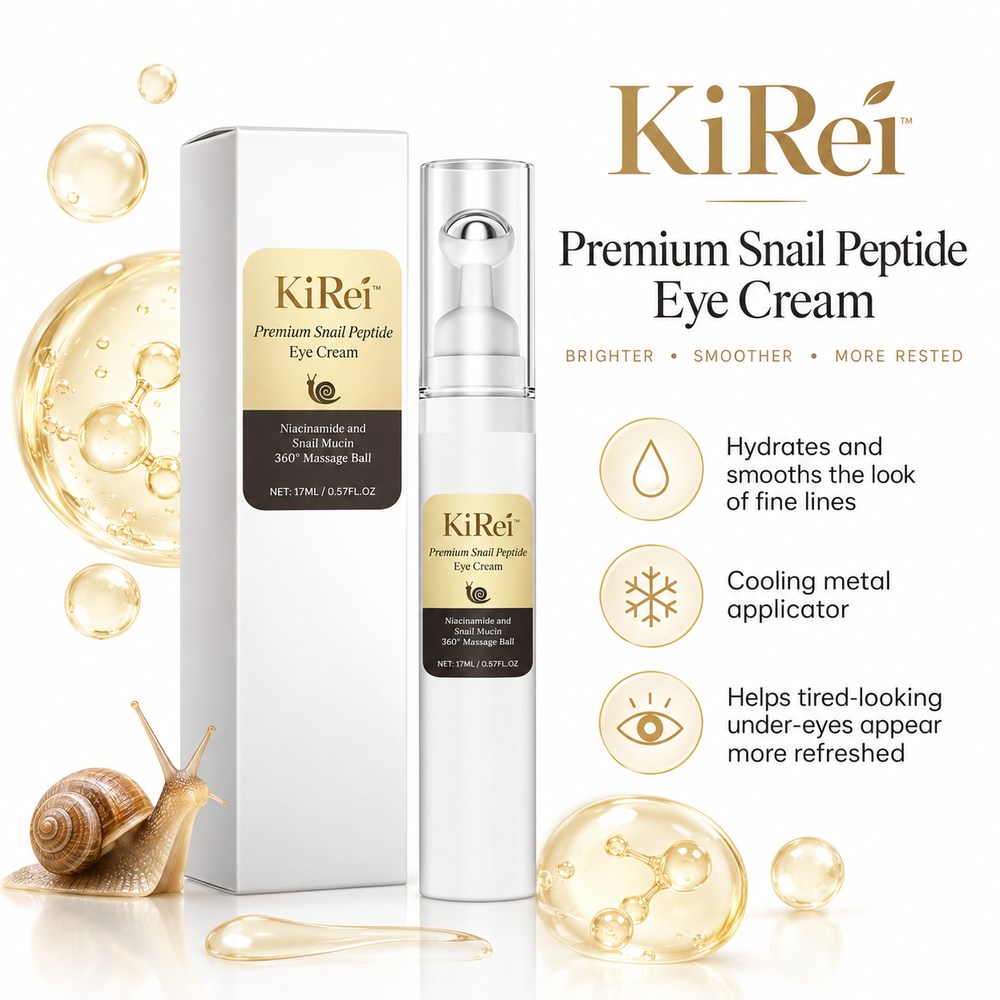 The KiRei eye cream carton and tube, with its cooling steel rolling applicator